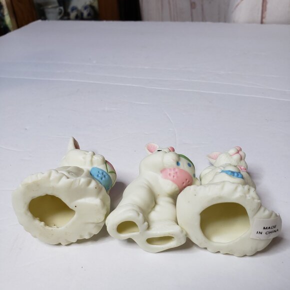 The Cutest Set of 3 White Porcelain Easter Rabbit Figurines 3" Bunny - Picture 5 of 7